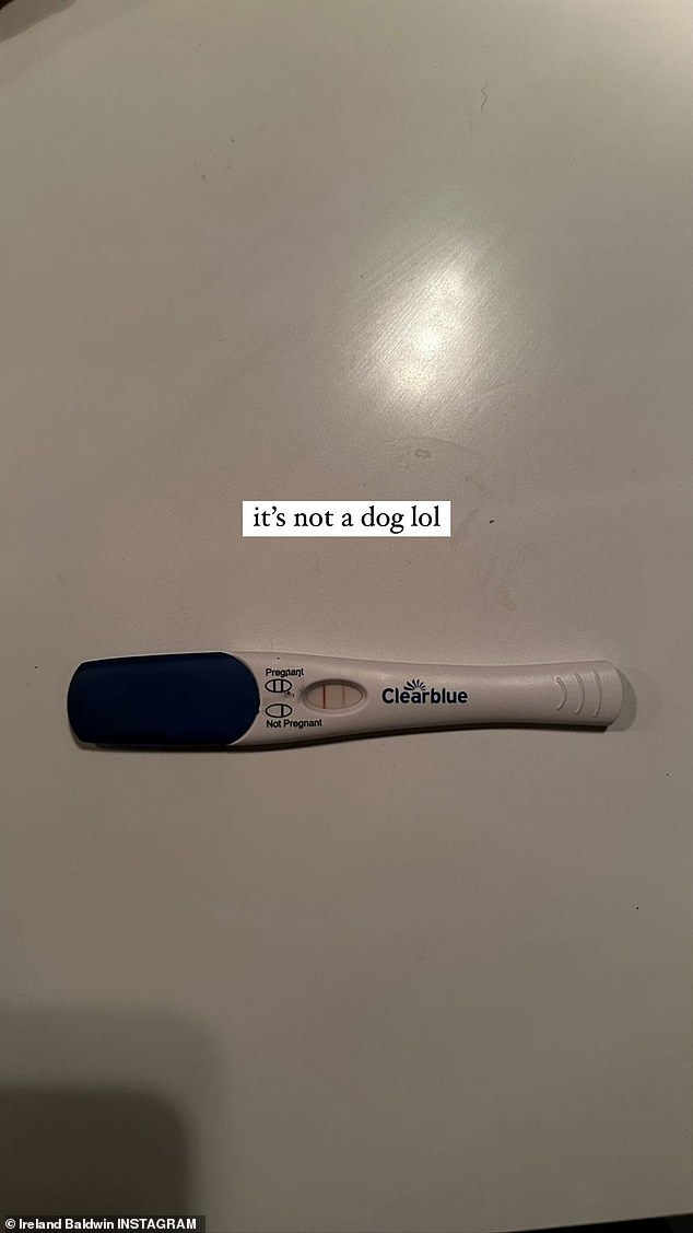 It is real!  Baldwin then took to His Stories to confirm the good news with a photo of a pregnancy test that read: 