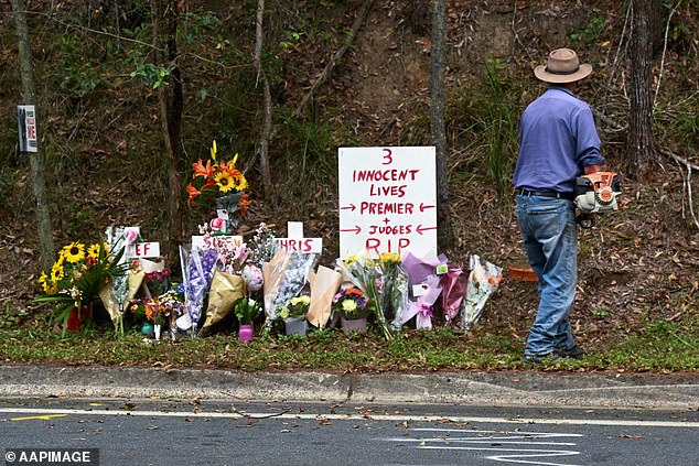 Plans are underway to hold a community vigil for the three victims who lost their lives (in the photo, locals placed tributes at the scene of the accident)