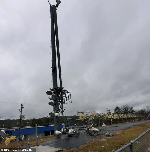 Arkansas was hit by a tornado that damaged multiple homes and a local school on Sunday.  The storm appeared to have damaged the lights in a football stadium.