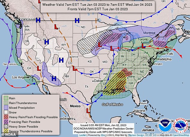 The current storm warning threatens an estimated 30 million people in the Mid-South and the Mississippi Valley.  Parts of Nebraska, Minnesota and South Dakota are expected to receive up to 3 inches of snow per hour through Tuesday.