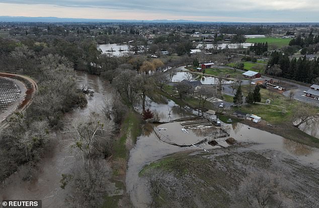 An aerial shot showed flooded areas around homes after Monday's storm.