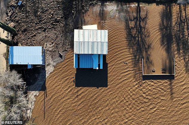 Flooded buildings were seen after the storm hit Sacramento County