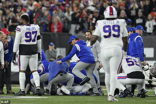 Hamlin rose to his feet briefly after making the tackle, but collapsed moments later.