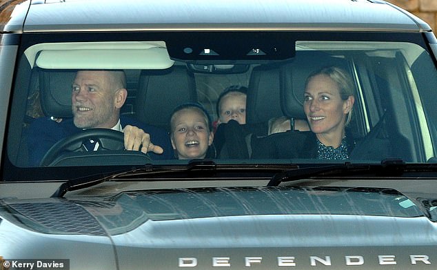 Mike Tindall and his wife Zara with their children leave Windsor Castle today