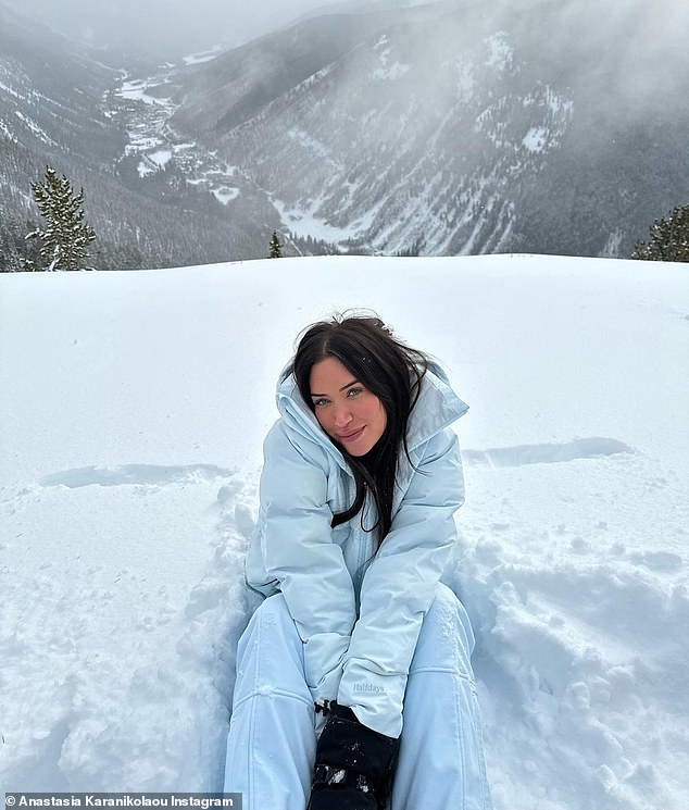 Cute look: The 25-year-old YouTuber looked adorable as she modeled a light blue snowsuit to hit the slopes with friends