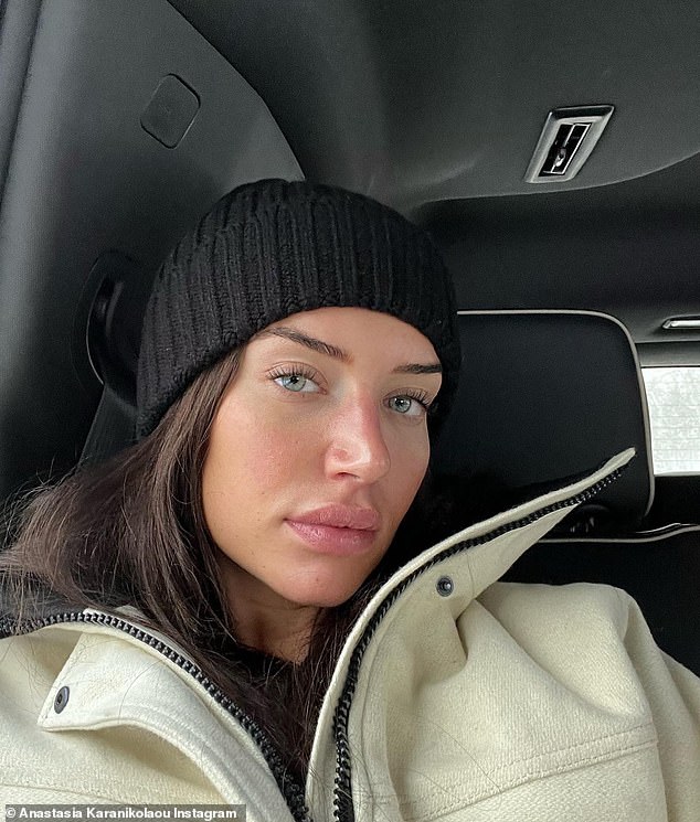 Pretty: Stassi posed inside a luxury vehicle with a black interior in a close-up selfie