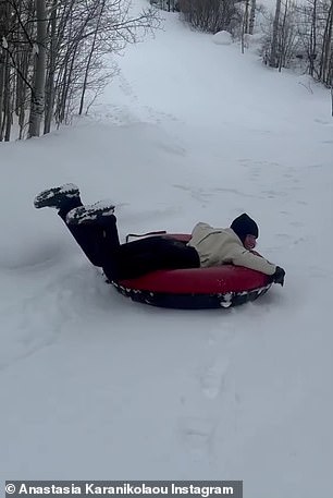 Playful: Included in the outtake summary was a video clip of Stassi whooping with joy as she slid across the snow.