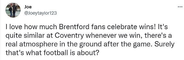 These fans watched the game in awe of how Brentford celebrated after their 3-1 win