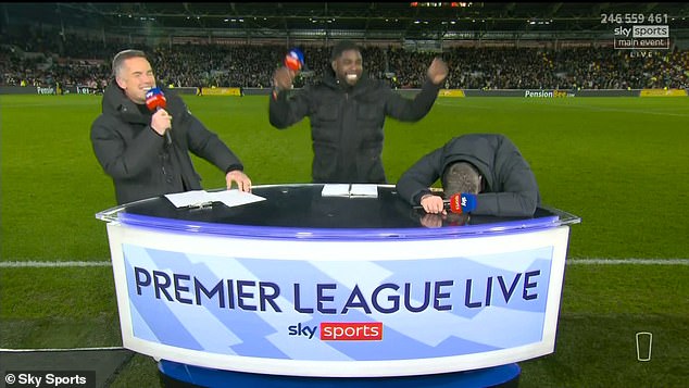 Micah Richards joined in the post-game celebrations, much to the chagrin of Jamie Carragher.