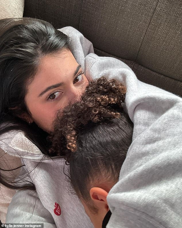 Too cute!  The Kylie Cosmetics star also spent some time with her four-year-old daughter Stormi Webster, snuggling up with the little girl in a sweet photo.