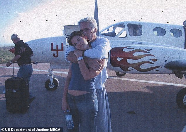 Epstein, shown here next to one of his private planes, was previously accused of driving victims to his private island home in the US Virgin Islands.