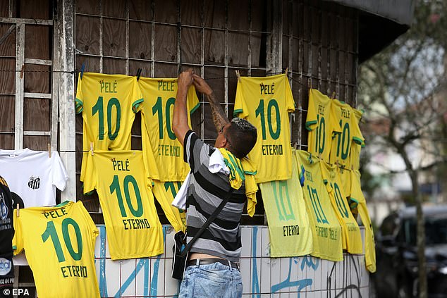 Street vendors have done a brisk business selling Pelé number 10 jerseys to soccer fans.