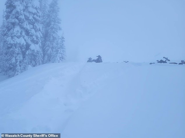 Block had been climbing this steep incline around 2 p.m. Monday when the snowmobile he was riding flipped over and landed on top of him.  The Wasatch County Sheriff's Office released this photo of the crash site