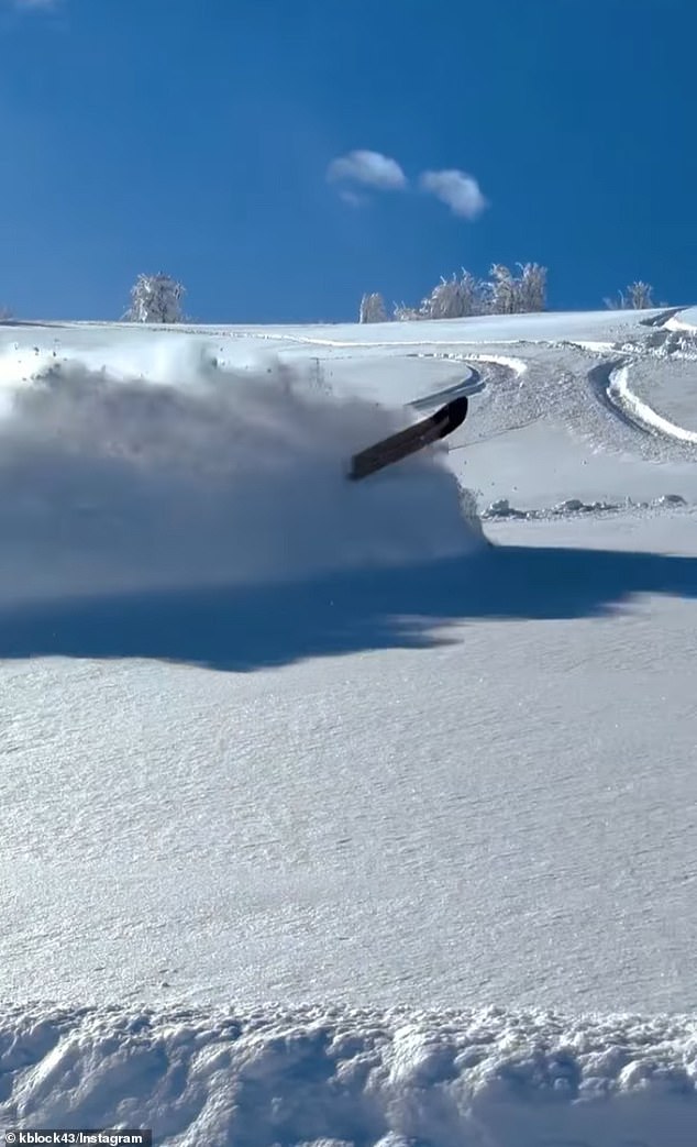 Block was traveling so fast on one stage that you couldn't see the rest of the snowmobile.