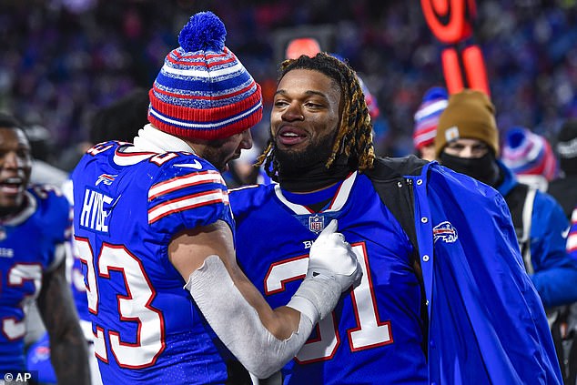 Hamlin, 24 (right), earns an $825,000 salary playing for the Buffalo Bills.