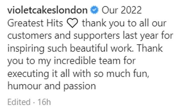 Yesterday, she shared a new snapshot of the cake on Instagram as part of a 2022 highlight video, thanking her clients for 'inspiring such beautiful work'