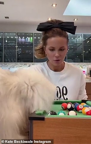 Wow: As Kate was trying to get the cue ball out of the pocket to continue playing, Willow snapped back and the model yelled, 'Ouch!'