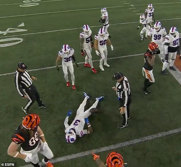 Hamlin, 24, remains in critical condition today after he tackled opposing Bengals catcher Tee Higgens and collapsed before being rushed to hospital.