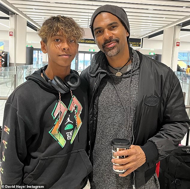 Family man: David was previously married to Natasha Haye, with whom he has a son, Cassius, 14, (pictured)