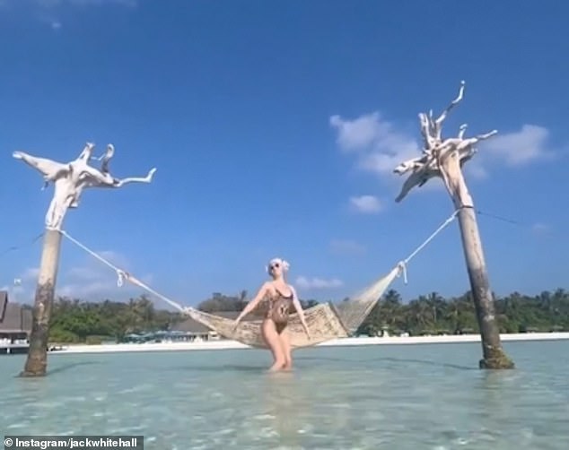 Wow: The comedian, 34, shared a video of the couple's lavish New Year's vacation with Roxy jumping on a hammock in the sea