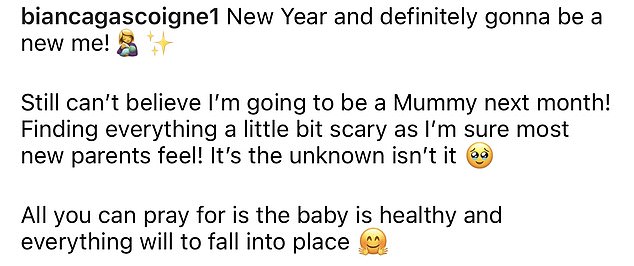 Update: The former Celebrity Big Brother star, 36, who is expecting her first child with partner Arron Wright, shared her fears on Instagram Tuesday.