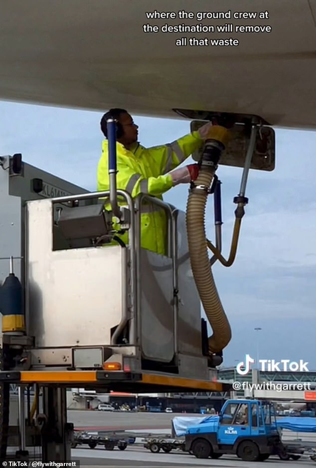 Garrett also shared 'where poop goes on planes' and says that although many people think it gets thrown away mid-flight, it actually 'goes through the pipes to the back of the plane'