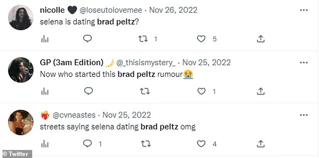 Reaction: 'The streets say Selena Gomez is dating Brad Peltz omg,' wrote one fan while another added: 'Is Selena dating Brad Peltz?'