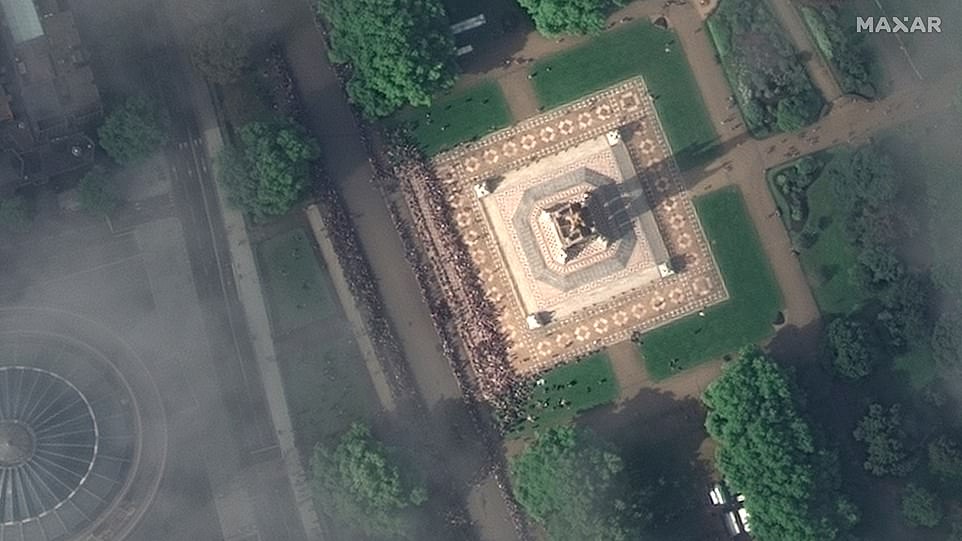 London, the Queen's funeral.  Lines of people at the Albert Memorial waiting for the hearse to leave for Windsor