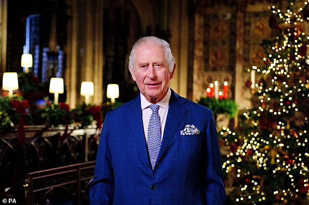 The King pictured recording his first speech as the nation's monarch last month.