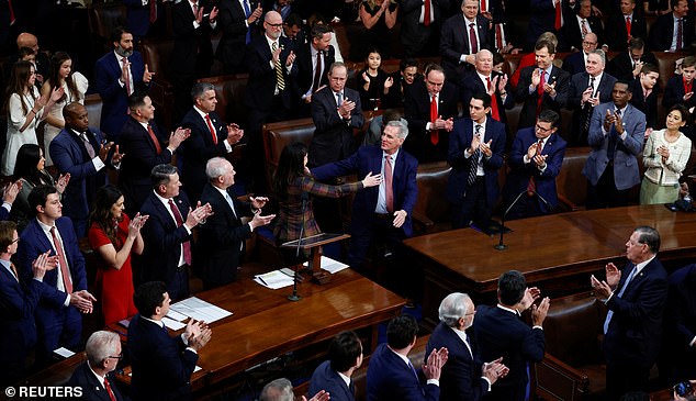 McCarthy hugged Republican New York Rep. Elise Stefanik after she formally nominated him