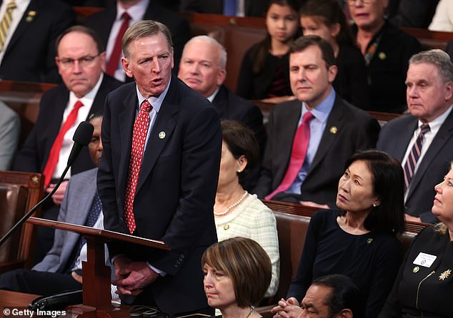 After both McCarthy and Jeffries were nominated, as expected, far-right Rep. Paul Gosar (pictured) stood up to put conservative Rep. Andy Biggs' name into the mix.