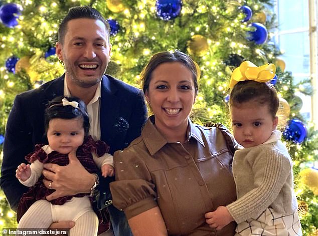 Dax Tejera with his children and his wife Verónica, who was arrested for child endangerment hours after his death on December 23.