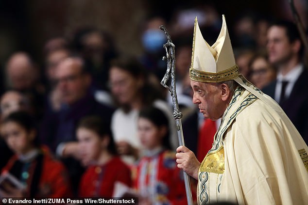 The 'simple' service will be presided over by Pope Francis, pictured, the first time a pontiff's funeral has been hosted by his successor.