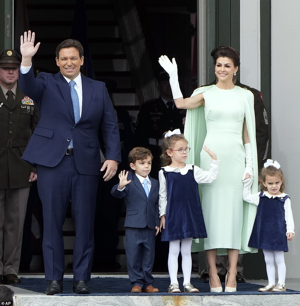 The DeSantis family greets the crowd as they leave the Old Capitol