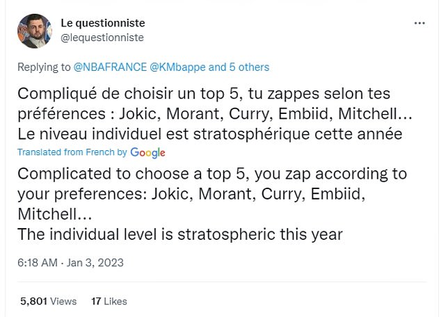 NBA fans on Twitter speculated that Mbappe purposely only picked Nike-sponsored players.