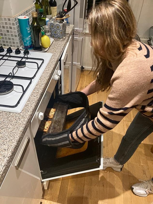 Once the toasted bread slices have been coated with the mixture, they are placed under the broiler for a few minutes.