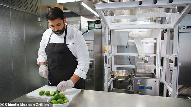 Chippy (pictured at the back of this test kitchen) is another $3,000-a-month machine that Chipotle uses in 73 of its locations to make tortilla chips