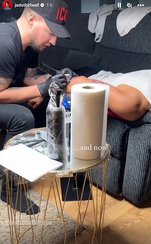 Tattoo time: The Black Magic hitmaker took to Instagram to also share snaps of her boyfriend adding a sun tattoo to his arm