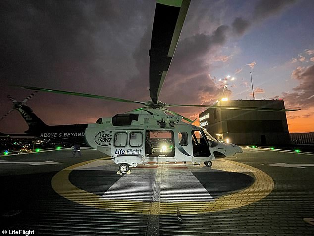 LifeFlight (pictured Tuesday night) flew the boy to Queensland Children's Hospital