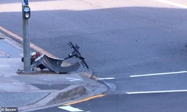 Hundreds of e-scooter incidents have been recorded in Queensland in recent years.  Pictured is the wrecked remains of a scooter after an accident in Brisbane in September.