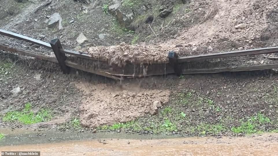 A landslide also appeared in Bernal Heights in San Francisco (pictured) after heavy rain over the weekend.