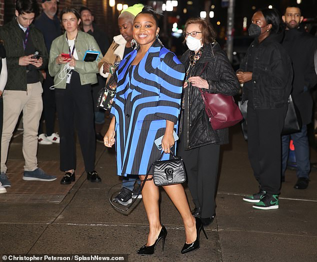 Quinta Brunson stuns in a pair of vibrant blue outfits while hitting the  talk show circuit in NYC