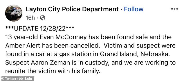 Zeman is being held at the Hall County, Nebraska, jail pending charges and extradition to Utah.  The Layton City Police Department in Utah is leading the investigation.