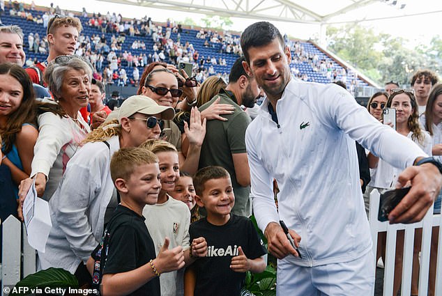 Novak Djokovic has been a hit with fans in Adelaide, and has been seen taking photo after photo with fans of all ages.