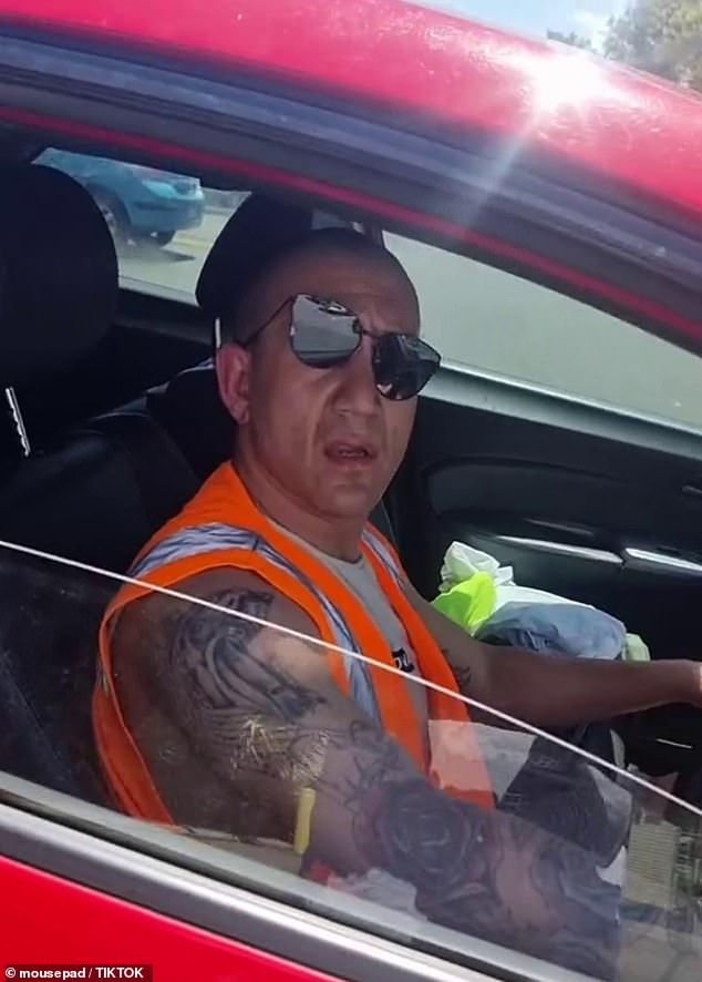 A shocked passerby received a tirade of abuse when he confronted the driver (pictured)