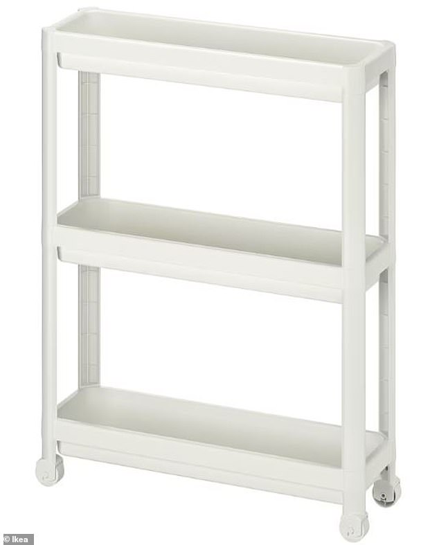 Many of the mommy followers were more focused on the Ikea cart next to the fridge, which is similar to the $13 white Vesken cart (pictured).