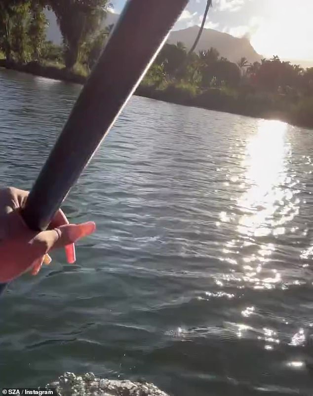 On the Water: She included footage of herself rowing a boat on the water.