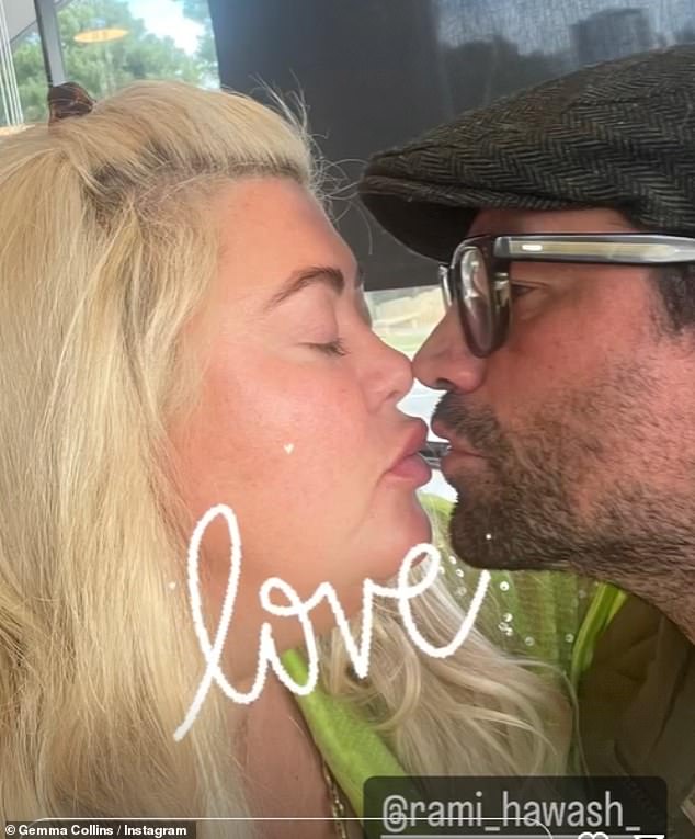 Cute couple: The TOWIE star, who recently broke down in tears after visiting Bethlehem, revealed that she is heading to Tel Aviv alongside her fiancé Rami Hawash, 48.