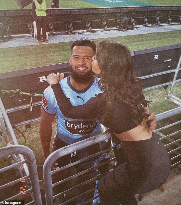 Broncos player Payne Haas (pictured with Leilani Mohenoa) has been granted leave from NRL training to support his family.