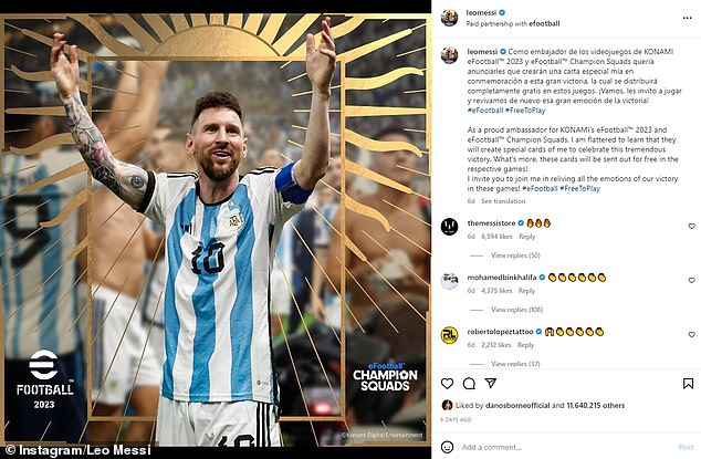 In another publication, Messi promoted the video game EFootball 2023 wearing the colors of Argentina